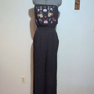 Xhilaration Black Strapless Floral Jumpsuit